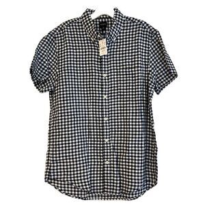 NWT J. Crew Plaid Gingham Button Up Slim Fit Short Sleeved Shirt Medium